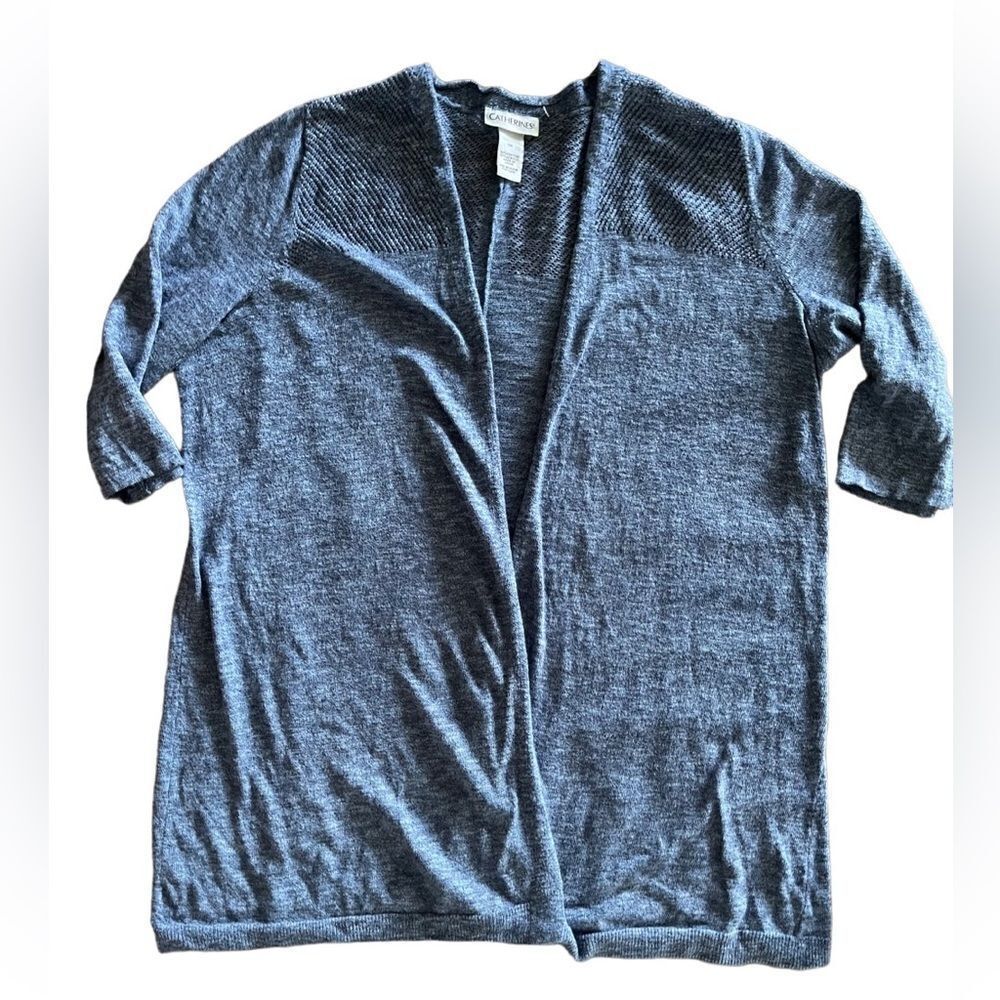 Catherine’s women’s 1/2 sleeve cotton blend open blue cardigan sz 0X lightweight